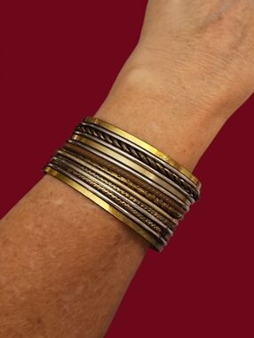 Vintage Dainty Set Of Fifteen Ethnic Metal Bangle Bracelets